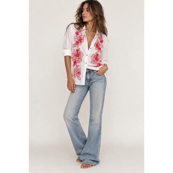 Stetson Tops - Stetson Embroidered Floral Cotton Snap Front Top Coastal Cowgirl Cottagecore